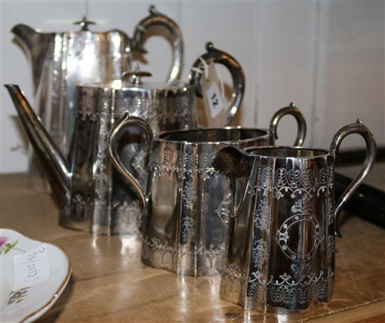 Plated four-piece engraved tea service